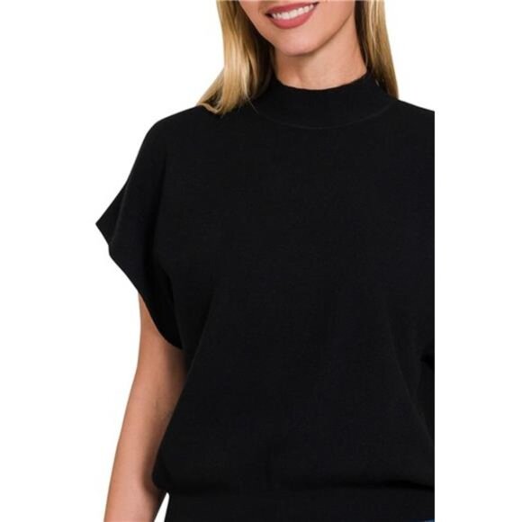 Zenana Mock Neck Short Dolman Sleeve Sweater - Picture 2 of 3